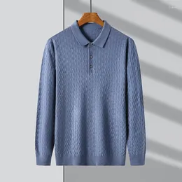 Men's T Shirts Light Luxury High-end Waffle Wool Polo Shirt Long Sleeve 2023 Autumn Trend Leisure Business Lapel T-shirt Knitting Top Men