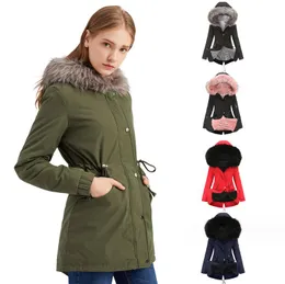 Vinterkvinnor parka tjock varm päls huva ner jacka kvinnors smala kappa högkvalitativ kappa för kvinnor