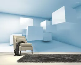 배경 화면 Papel de Parede Blue Room에서 초록 큐브를 푸른 큐브 기하학적 3D 벽지 살아있는 TV 벽 침실 종이 홈 장식