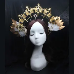 Engelsfeder, gotische Halo-Krone, Lolita-Tiara, Krone, Stirnband, Halloween, Vintage, Sonnengöttin, barocker Halo-Kopfschmuck