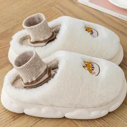 Slippers Winter Women Cartoon Plush Cute Round Head Warm Flats Home Couple Large Size Cotton Shoes Pantufa Feminina Pelucia