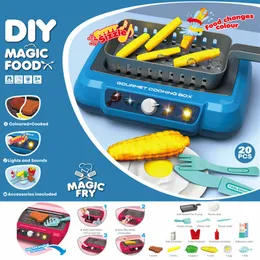 Kitchens Play Food Magic FRY Children Kitchen Cooking Tableware Set Home Oven Induction Toys with Light 230830