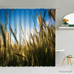 Shower Curtains Plant Harvest Scenery Bathroom Shower Curtains Wheat Old Tools Farmhouse Decoration Waterproof Fabric Curtain With R230830