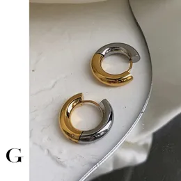 Stud GHIDBK Two Tone in One Thick Hoop Earrings for Women Non Tarnish Stainless Steel Plain Round Huggie Earring Small Daily Jewelry 230830