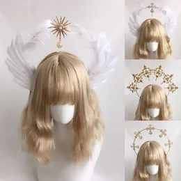 Lolita bandana virgem maria auréola rainha princesa coroa tiara noitira asas de penas de anjo argola de cabelo acessórios para cabelo