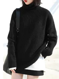 Kvinnors tröjor Turtleneck Pullover Kvinnor Knit tröja damer långärmad topp kvinnlig solid elegant jumper överdimensionerad casual stickwear truien