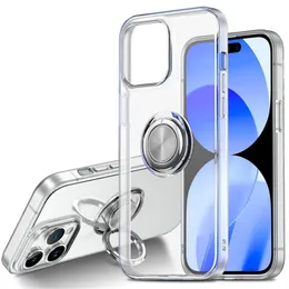 Mobiltelefonfodral för iPhone 14 15 Pro Max 11 12 13 Mini 7 8 Plus X XS XR XSMAX Magnetic Kickstand Ring Holder Stand Transparent Clear Clear Socktproof Soft TPU Back Cover Cover