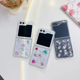 Samsung Galaxy Z Flip 5 Zflip5のBring Diamond Shockproofケースクリアスターファッションハートラブホイル紙幣クリアハードプラスチックPCアクリルソフトTPUカバー