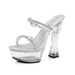 Slippers LTARTA Women's Shoes Thick Heel Rhinestone Nightclub High Heels Luminous Catwalk Crystal 10365 Series 14cm 4cm Platform LFD