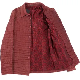 Jaqueta de couro masculina outono zilli fosco crocodilo casual casaco vermelho