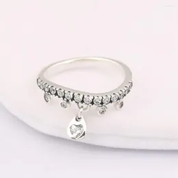 Klusterringar ljuskrona droppar ring för kvinnor autentiska S925 Sterling Silver Lady Jewel Girl Girl Birth Clear CZ