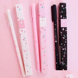Ballpoint Pens Wholesale Romantic Sakura Gel Pen Rollerball School Office Supply Student Stationery Signing Black Ink Drop Delivery Bu Dhtiw