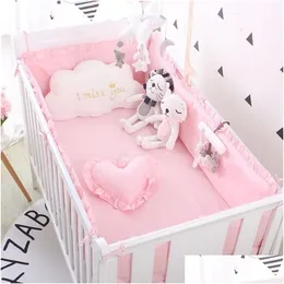 Bed Rails Princess Pink 100% Cotton Baby Bedding Set Born Crib For Girls Boys Washable Cot Linen 4 Bumpers1 Sheet Drop Delivery Kids M Dhxfg