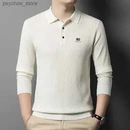 Autumn Winter Sweater Herrstickad långärmad t-shirt Lapel Casual Polo Shirt Base All-Matching Trendy Sweater Pullover Men Q230830