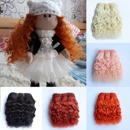 Doll Accessories Wool Hair Extensions 15cm Wefts Orange Khaki Pink Brown Curly Wigs for BJDSD DIY Handmande 230830