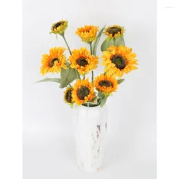 Decorative Flowers 1Pc 3Heads Large Sunflowers Artificial 33in Long Stems Decoration For House Home Garden Wedding Outdoor Party