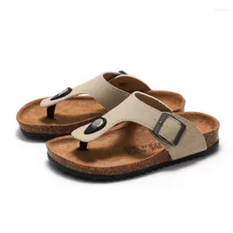 النعال الصيفي الأولاد Flip Flop Girls Treasable Sandals Style Kids Leather Shoes Kids Beach Shoe for Girl Cork 22-39