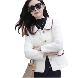 New fashion women's turn down collar mohair wool knitted long sleeve sweater coat SMLXL