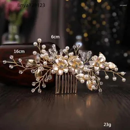 Hair Clips Wedding Comb Side Hairpin Golden Floral Crystal Fork Fashion Pearl Tiaras Headdress Bridal Crown Jewelry