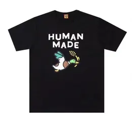 Nero 2023 New Fashion HUMAN MADE T Shirt Love Cartoon Flying Duck Dog Pig Fiammato Divertente Stampa Bambù Cotone Manica corta T-shirt per Uomo Donna
