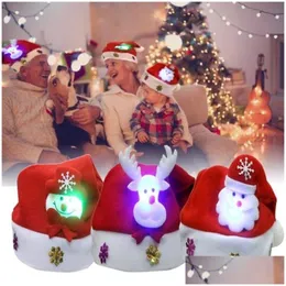 Decorações de Natal Ano Novo LED Light Up Xmas Party Night Santa Hat Crianças Adt Claus Rena Boneco de Neve Drop Delivery Home Garden Festi Dhwjc