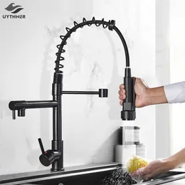 Kitchen Faucets Uythner Brass Faucet Vessel Sink Mixer Tap Spring Dual Swivel Spouts and Cold Water Taps Bathroom 230829