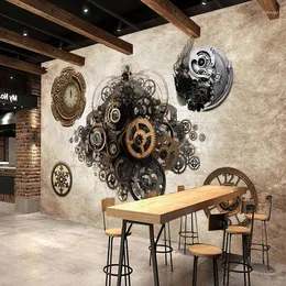 Tapeten Bacal Po Tapete Retro Industrial Metal Gear 3D-Wandbild Bar Cafe Hintergrund Wanduhr Schlafzimmer Bekleidungsgeschäft