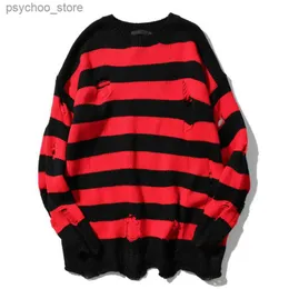 GMANCL Two colors Mens Ripped Holes Sweater autumn new Vintage oversized high quality Loose Cotton Casual men Pullovers sweater Q230830