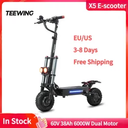 Teewing x5 Smart Electric Sc​​ooter Foldable 75マイルキックスクーター6000Wバッテリー60V 38AH折りたたみスクーター11インチオフロードタイヤ