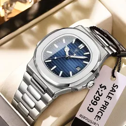Armbandsur Poedagar Luxury Watch Business Waterproof Male Clock Luminous Date rostfritt stål Square Quartz Men Watch Reloj Hombre 230829