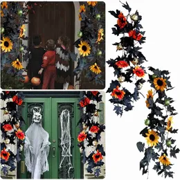 할로윈 검은 메이플 등나무 추수 감사절 가을 벽걸이 장식 문 크리스마스 장식을위한 미스틀 토로 로즈 Q230830