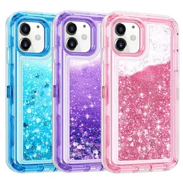 3 in 1 Bling Sparkle Flowing Quicksand Liquid Case For iPhone 15 14 13 12 11 pro max Phone case Transparent Shockproof TPU Crystal