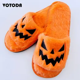 Slipper Halloween Pumpkin Soft Plush Flip Flop House Indoor Shoes Warm Home Winter Female Fur Slides Girls gift 230830