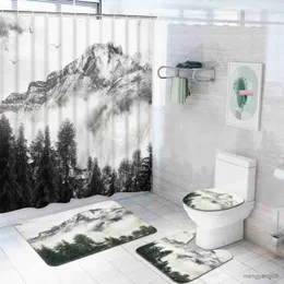 Shower Curtains Forest Shower Curtain Set Non-Slip Rug Cover Bath Mat Maple Leaf Bathroom Curtain Waterproof Natural Scenery Curtains R230830