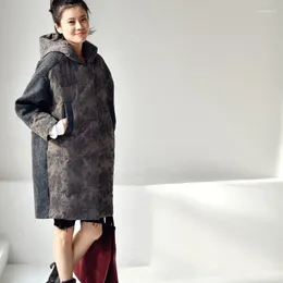 女性のトレンチコートMicoco W8886Bレースデザインフード付きミディアム - パッド入りの綿ジャケット付きの長さのウールスーツ