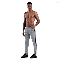 Men's Pants Men Vintage Trousers Skinny Super Stretch Chino Slim Fit Mens Casual Pant Plaid Grey Elastic Waist Fashion
