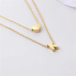 Hänghalsband personlig söt kärleksbrev med hjärta eller två bokstäver halsband smycken-två lager liten initial halsbands-gåva idé