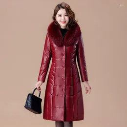 Women's Leather 2023 Winter Hai Women Imitation Clothing Mid Length Version Slim Jacket Thickened Warm Big Fur Collar Outcoat