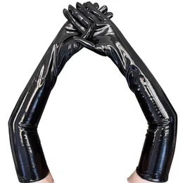 Mittens Adult Sexy Long Black Latex Gloves Metallic Wet Look Faux Leather Gloves Clubwear Dance Catsuit Cosplay Accessory Mittens 230830