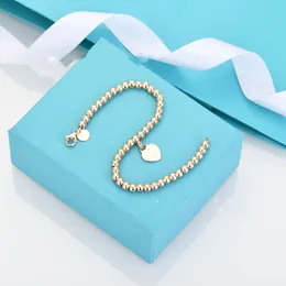 NEW 100% Sterling Sier Bracelet Pendant Tag Female Men Heart Bead Chain Rose Tf Gold Luxurious for Women Fashion Jewelry Designer Bracelet Original Gift Box