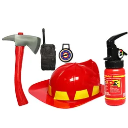 Tools Workshop Simulation Fire Fighting Toy Suit Children Firefighter Fireman Cosplay Kit Helmet Extinguisher Intercom Axe Wrench Gifts 5pcs 230830