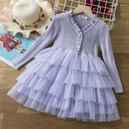 Vestidos casuais vermelho natal camisola de malha para meninas manga longa inverno quente crianças ano princesa festa vestido de noite 3-8 anos