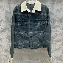 Luxus Frauen abgeschnitten Jeans Jacke Langarm Denim Mantel Herbst Frühling Kontrast Farbe Jacken