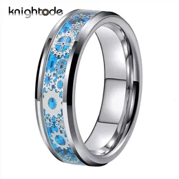 Anéis de casamento 3 cores fibra de carbono 6mm banda de tungstênio roda de engrenagem mecânica mulheres jóias anel de aniversário chanfrado bordas polimento 230830