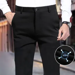 Mens Pants Summer Casual Suit Elastic Nonironing Trousers Men Black Thin Slimfit Straight Business Formal 230829