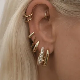 Stud Fashion CZ Zircon Round Huggie Hoop Earrings for Women Geometric U Shape Ear Buckle Hoops Gold Plated Stainless Steel Accessory