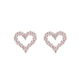 Pendientes de diseño de corazón de amor simple con diamante brillante CZ Zircon Moda hueca de lujo S925 Pendientes chapados en plata esterlina Pendientes Anillos de oreja Joyería