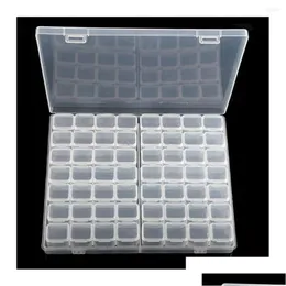 Storage Boxes Bins 28/56/224 Slot Transparent Plastic Box Diamond Painting Accessories Tool Nail Art Rhinestone Bead Drop Delivery H Dhrsc