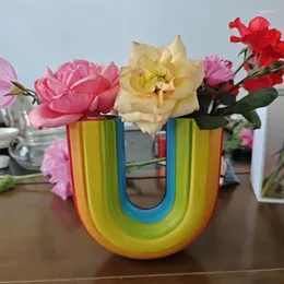 Vases U Shaped Flower Vase Unique And Colorful Widely Used Rainbow Decorative Modern Dried Universal Resin Creative Gifts