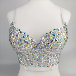 Kvinnors tankar kvinnor sexig ab färgad strass bustier skörd topp spaghetti rem push up smycken brvalette glitter club party korsett bh väst